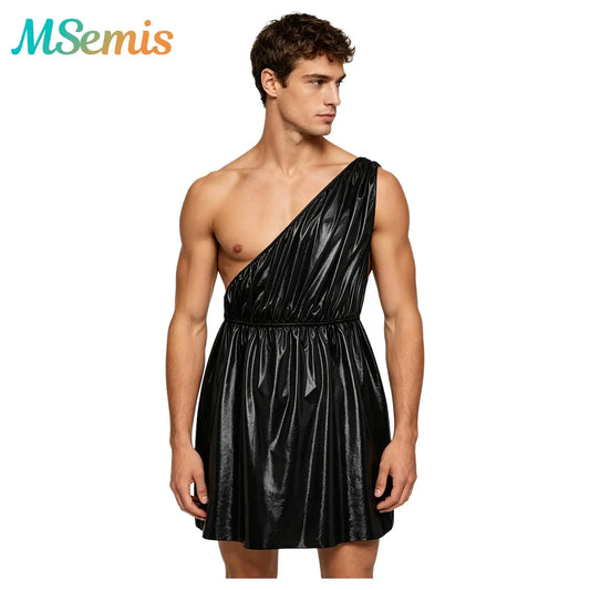 Men's Ancient Greek Roman Halloween Costume Mythology Costume Metallic Shiny Toga One - Gold / L