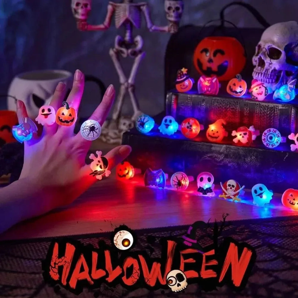 Halloween Light Up LED Rings, Non Candy Trick or Treats 3D Flashing Rings Toys Glow In the Dark Halloween Party Favor Ring Toy Gifts For Kids Adults Goodie Bag Stuffers
