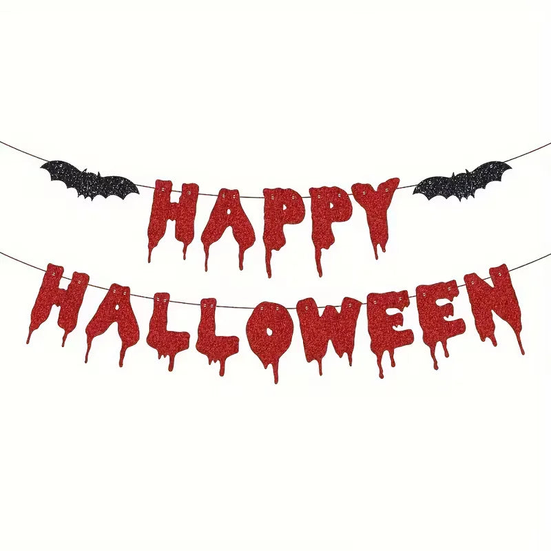 Glitter Red Happy Halloween Paper Banner With Rope Halloween Party Garland - product image 3