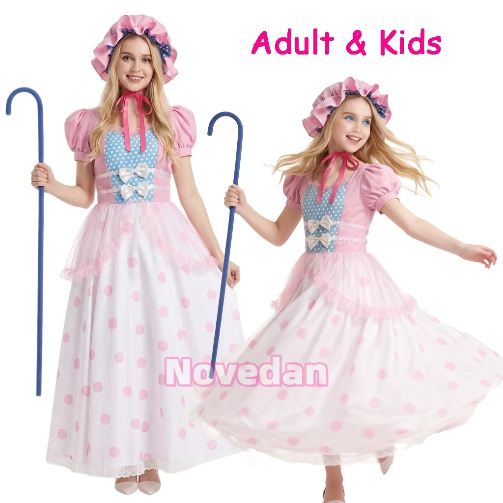Novedan Bo Peep-Inspired Shepherdess Costume – Adult & Kids' Pink Dress