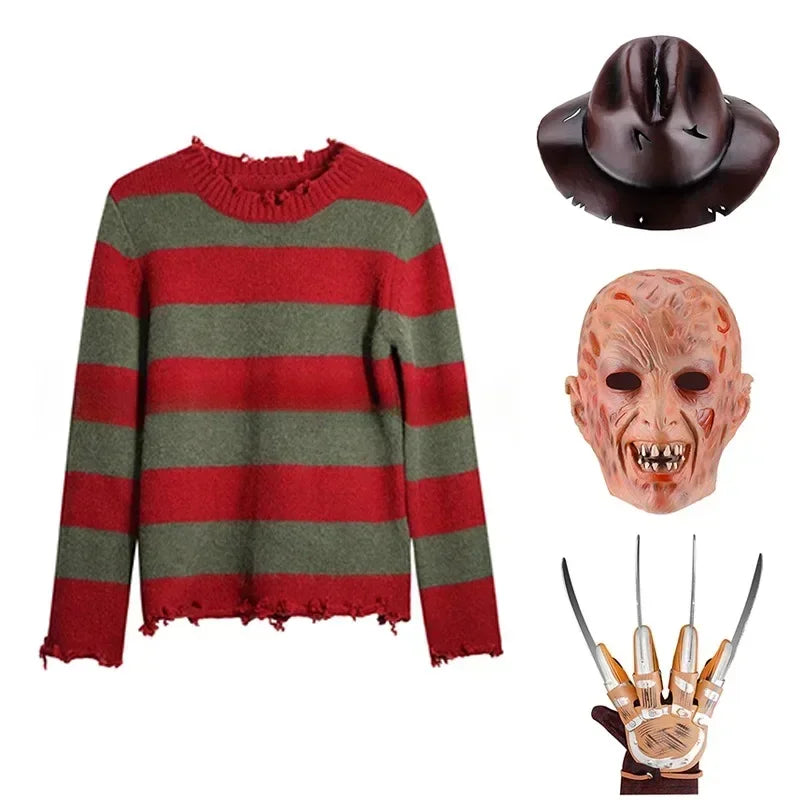 Freddy Krueger-Inspired Adult Horror Costume – Sweater, Hat & Accessories