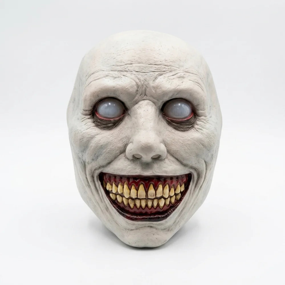 Horror Smiling Demon Face Mask Creepy Halloween Costume Props Evil Costume Accessories - white