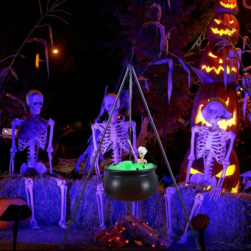 Halloween Black Witches Cauldron of Skeletons on Tripod Halloween Scary Props - product image 2