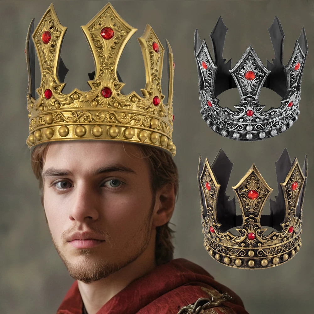 Royal Crowns Costume King Queen Crowns Princess Tiara Halloween Costumes Accessories Xmas - red cow