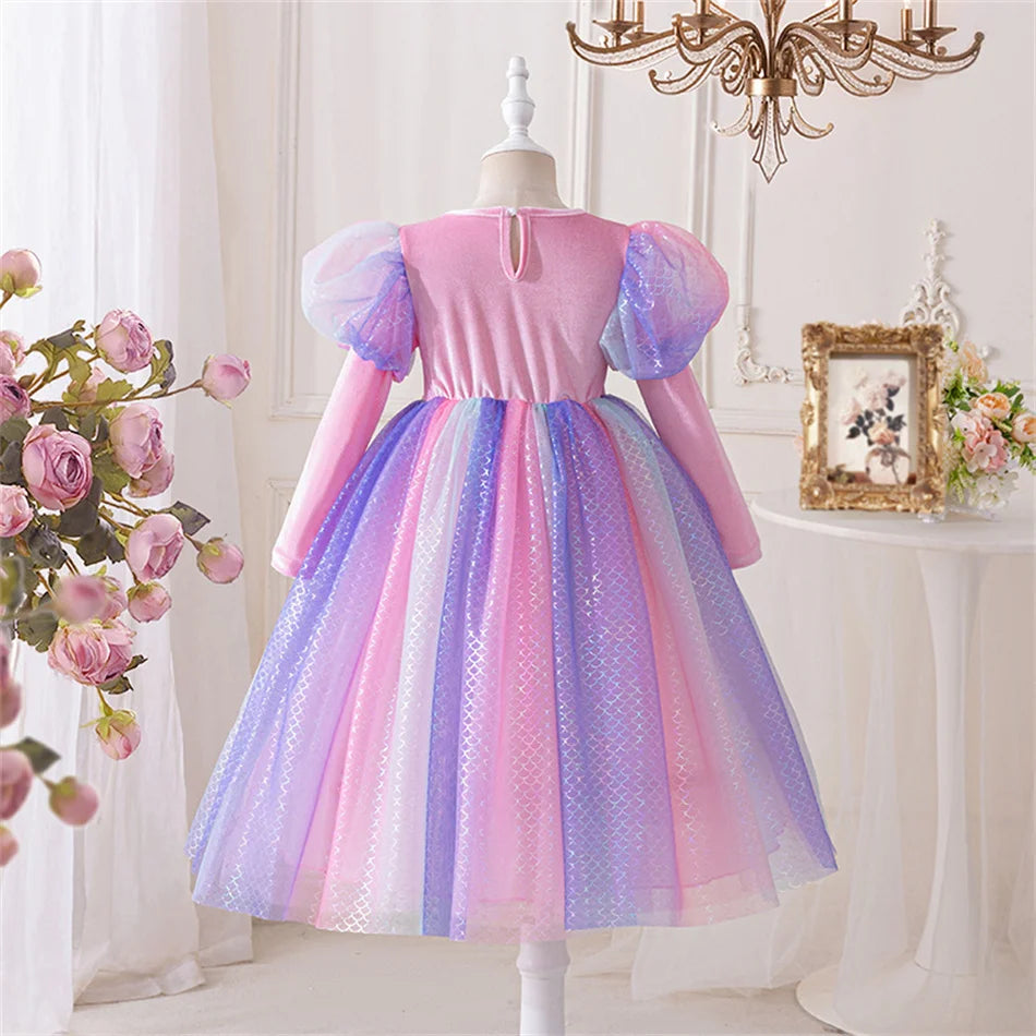 Girls Long-Sleeve Mermaid Princess Costume Dress