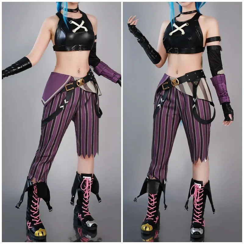 Jinx-Inspired Arcane-Style Cosplay Costume & Wig Options - Costume Only L