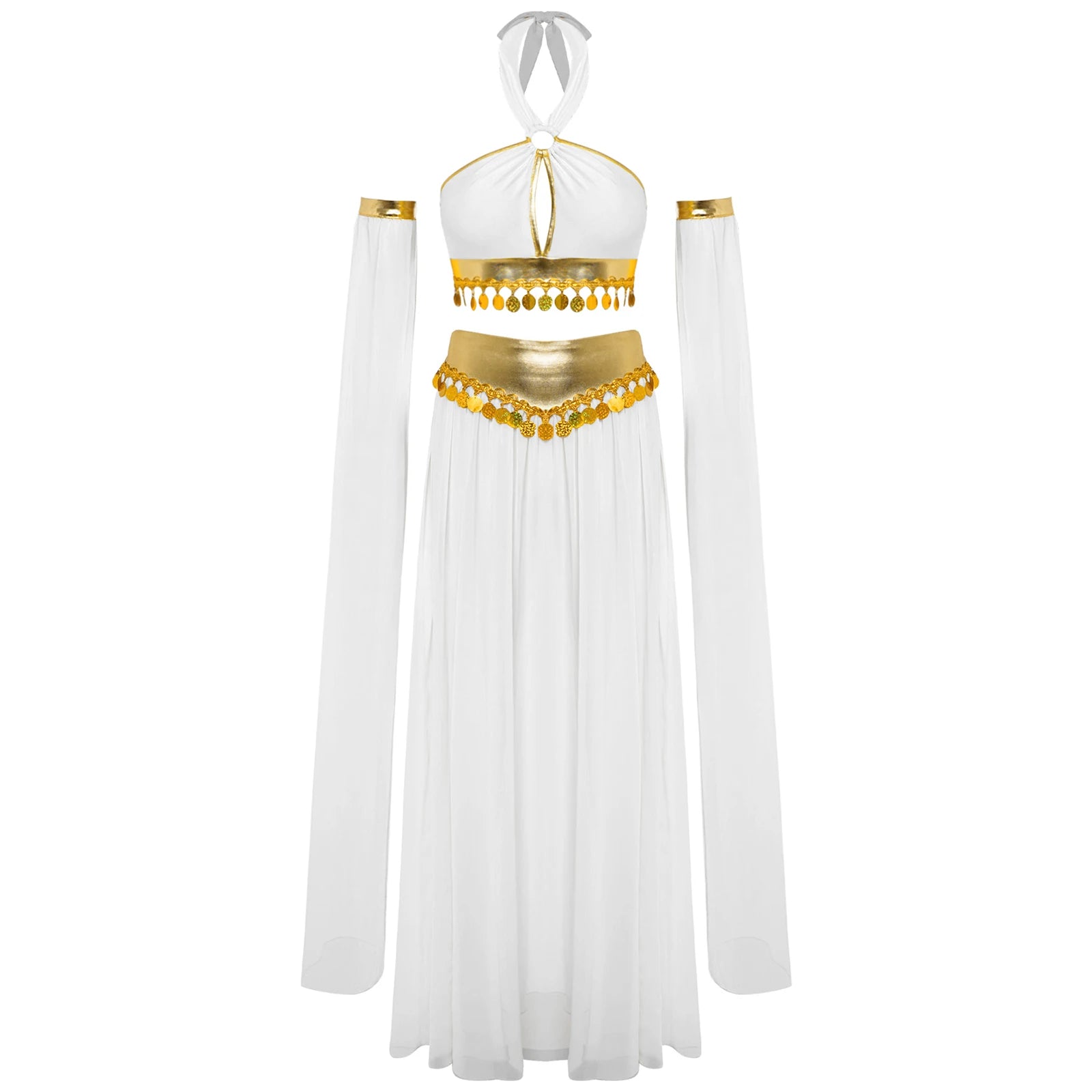 Women's Ancient Rome Egyptian Halloween Costume Sequins Crop Top with Built-In Briefs Side - Green / M