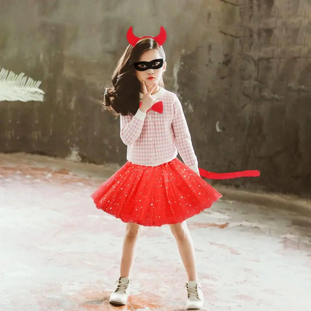Halloween Demon Horns Costume Set Tutu Skirt Bow Headband Tail Costumes Animal Costume - View 5