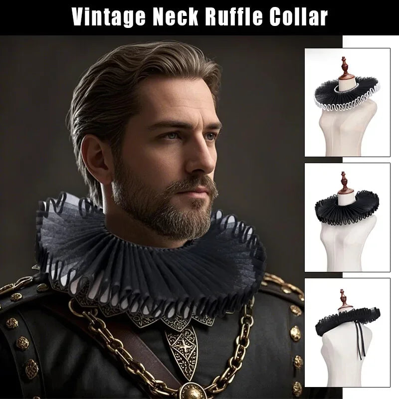 Clown Costume Collar Victorian Renaissance Neck Ruffle Choker Vintage Mesh Neck Halloween - Black2 / one size