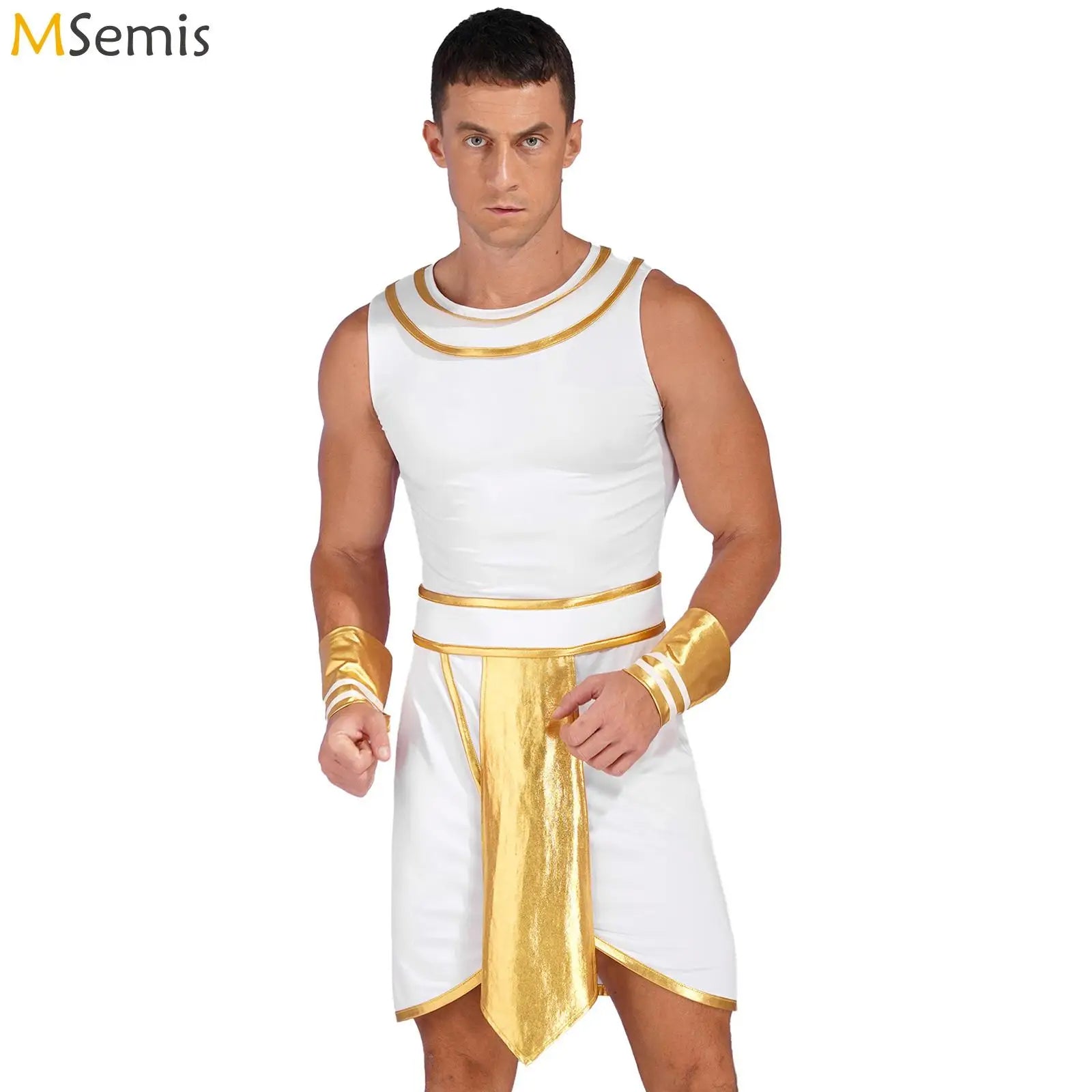 Men's Egyptian Ancient Greek Pharaoh Toga and Sleeves Metallic Costume