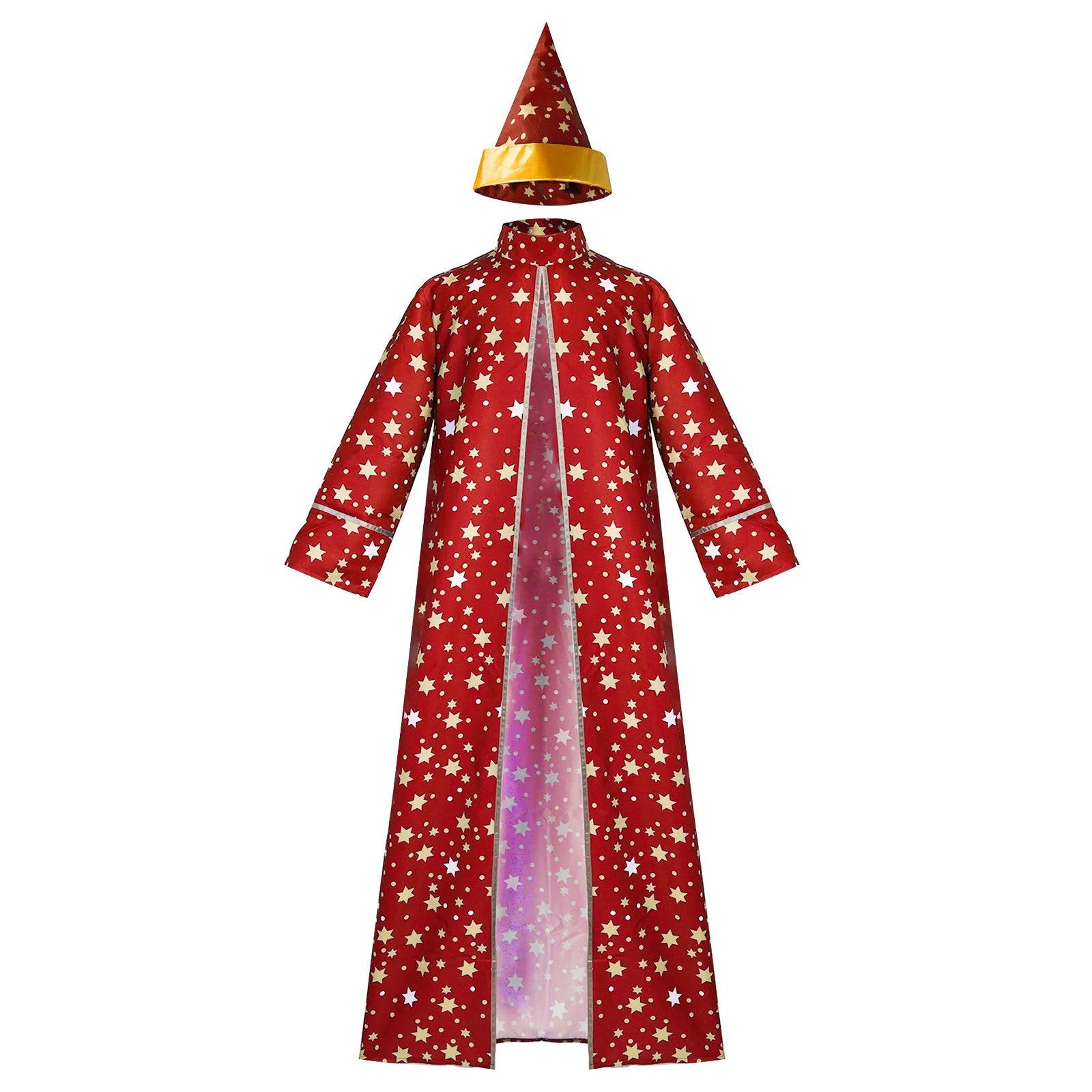 Men Magic Magician Costume Wizard Costume Blue Starry Robe Cloak Hat Medieval Adult - Red / XXXL