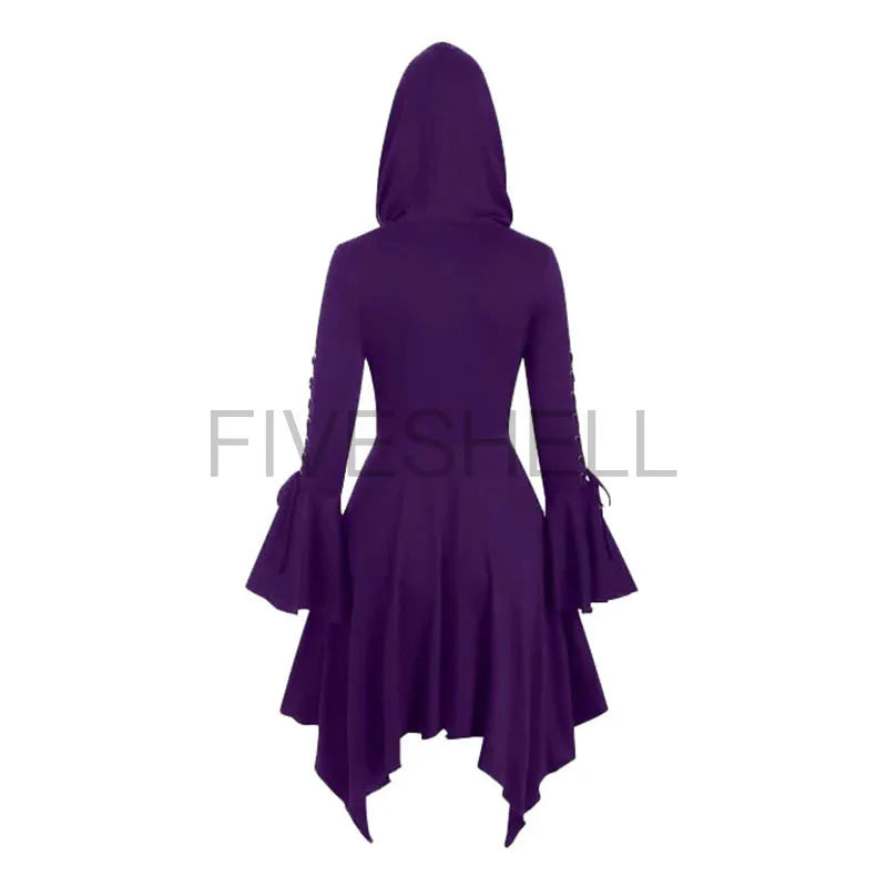 Women's Medieval Autumn Gothic Lace Vintage Renaissance Hooded Halloween Costume - green / XXL