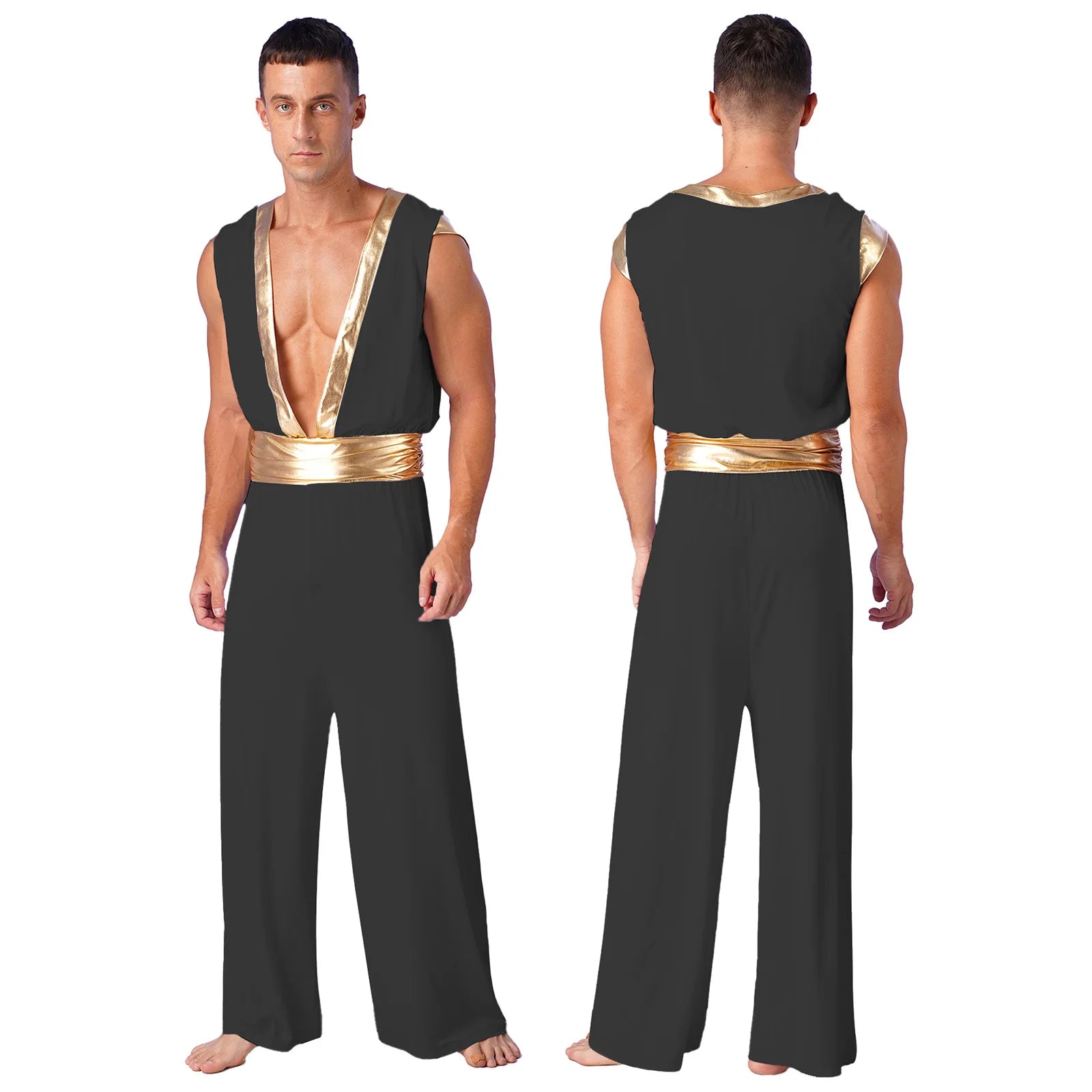 Men's Arabian Prince Sleeveless Deep V Loose Jumpsuit Theme Halloween Costume - White / 3XL