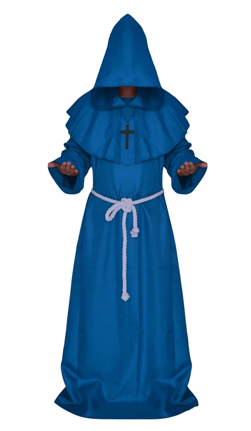 Halloween Wizard Costume Medieval Monk Hooded Robe Costume Mask Hat for Men Steampunk - A4 / Halloween cosplay