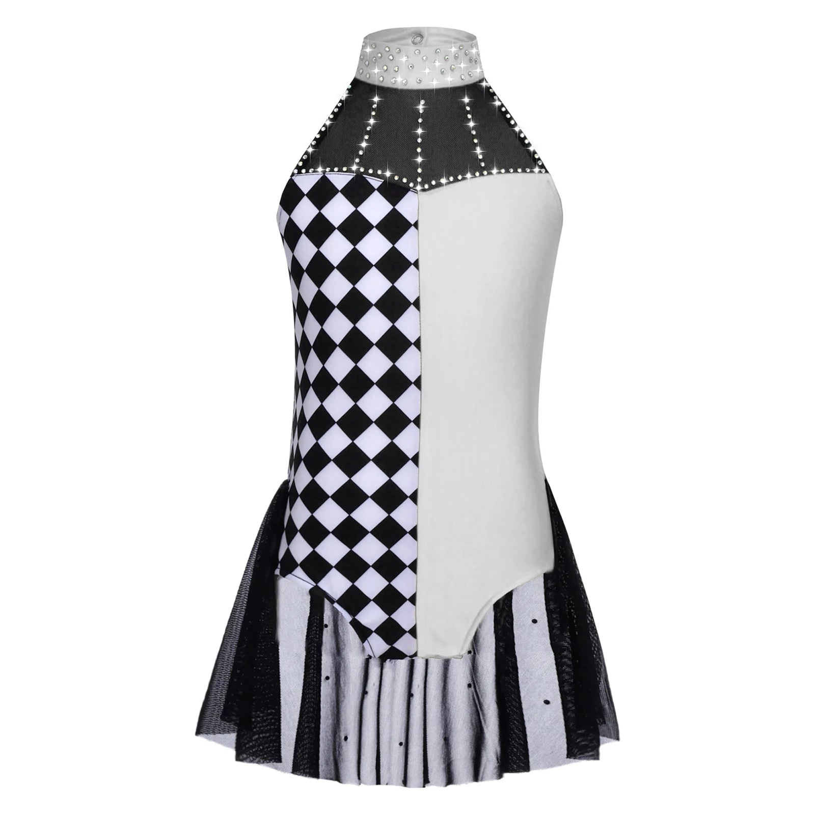 Kids Girls Clown Circus Ringmaster Costume Halloween Costume Skirted Leotard Color Block - White / 16