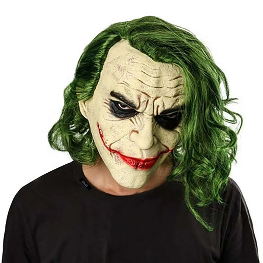 Halloween Latex Clown Mask Bat Knight Costume Horror Scary Joker Masks with Green Hair Wig - yellow
