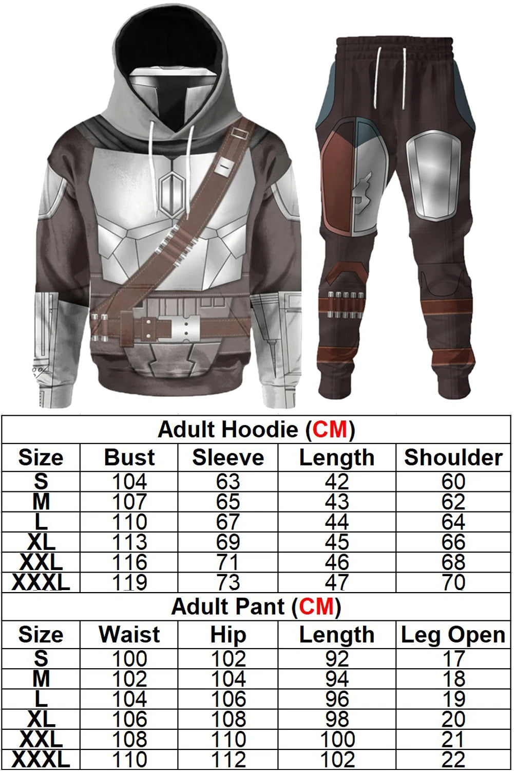 Din Djarin Costume Adult Kids Battle Armor Printed Hoodie Pant Movie Space Bounty Hunter - Hoodie B / S