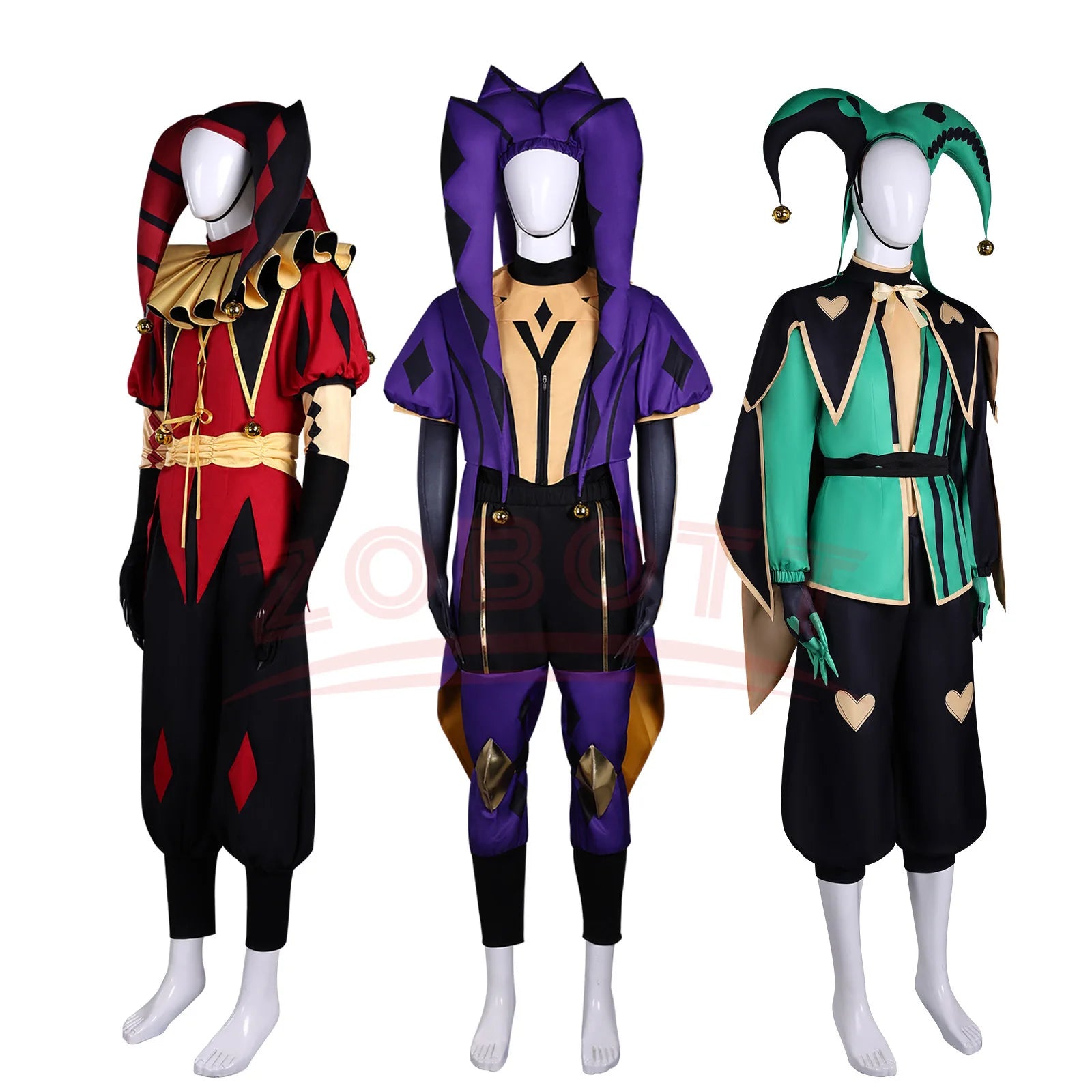 Circus Pierrot Harlequin Costume Unisex Clown Uniform for Halloween Cos Game Outfits - Set 2 / L