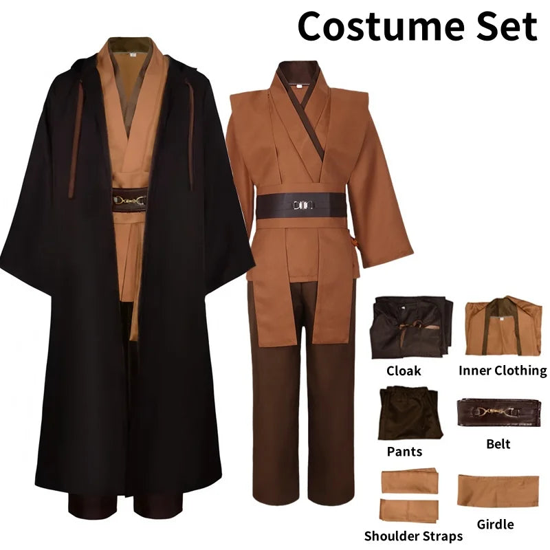 Men's Halloween Jedi Knight Costume Robe Adult Male Tunic Costume Hooded Uniform Full Set - Cloak Only / XXL
