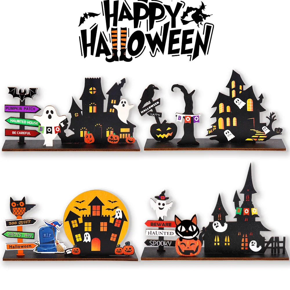 Halloween desktop decoration, haunted house pumpkin wooden center logo, eerie - product image 1