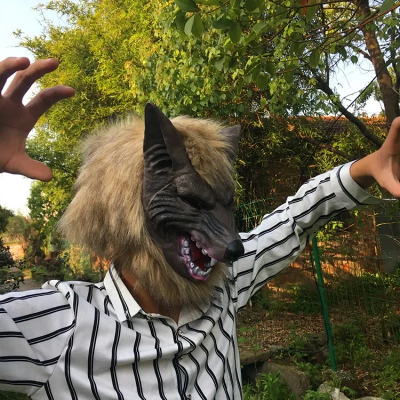 Werewolf Costume Mask Wolf Gloves Costume Halloween Latex Rubber Wolf Head Hair Mask - mask / One Size