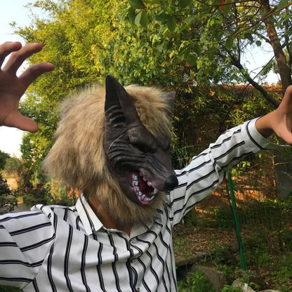 Werewolf Costume Mask Wolf Gloves Costume Halloween Latex Rubber Wolf Head Hair Mask - mask / One Size