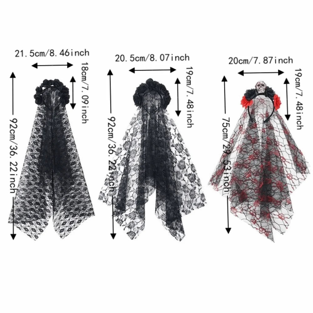 Gothic Ghost Bride Headband Simulation Rose Skull Pattern Halloween Rose - product image 6