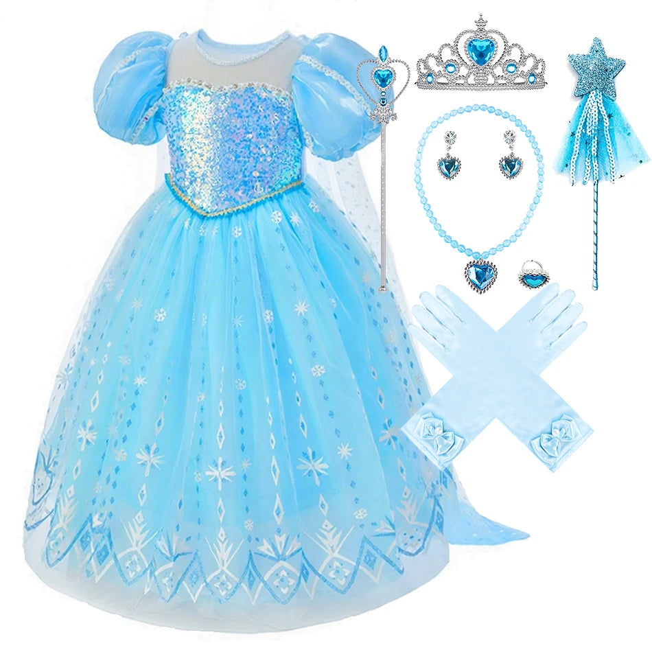 Ice Queen Princess Halloween Costume for Kids - Blue Sequin - product image 9