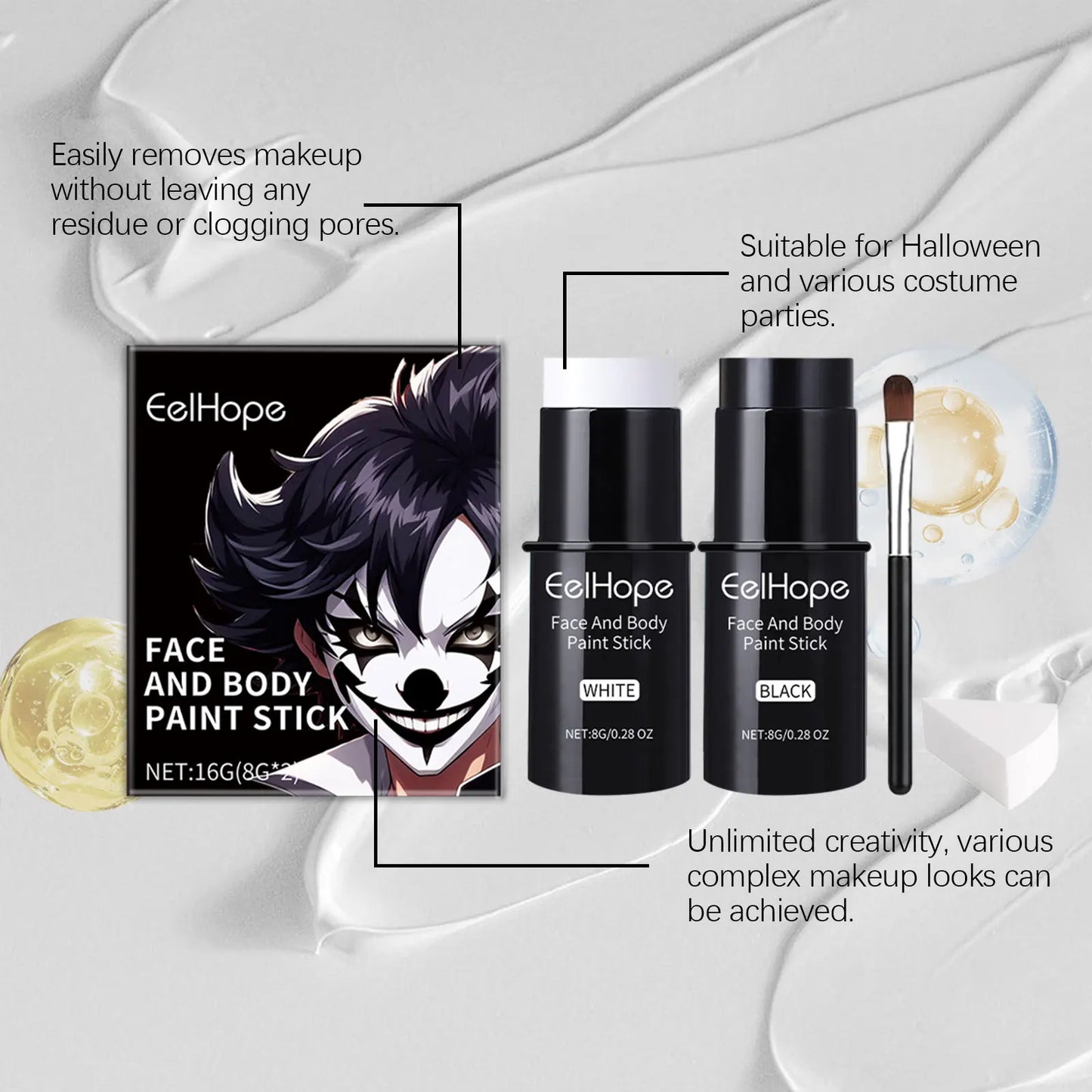 Halloween Face Painting Kit Black White Body Paint Set DIY Cosplay Foundation Clown Colorful Lasting - product image 5