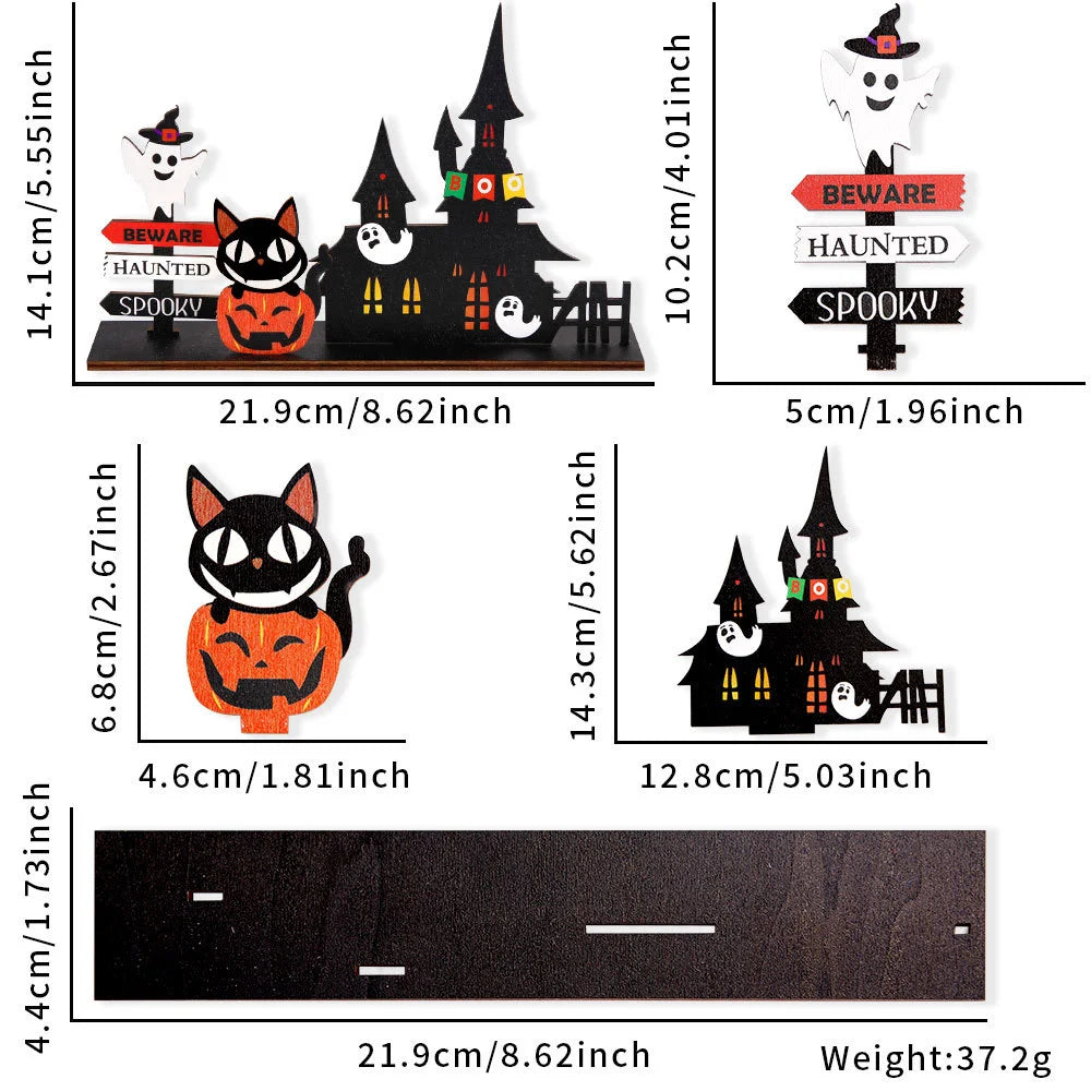 Halloween desktop decoration, haunted house pumpkin wooden center logo, eerie - product image 5
