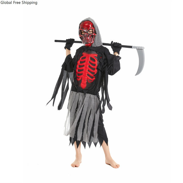 Halloween Kids Demon Vampire Costume Boy Horror Red Devil Skull Props Costume Performance - As shown / S