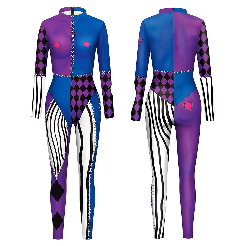 Color Cosplayer Clown Jumpsuit Hero Costume Halloween Dress Suit Leggings Sleeve Bodysuit - jumpsuit02 / XXL