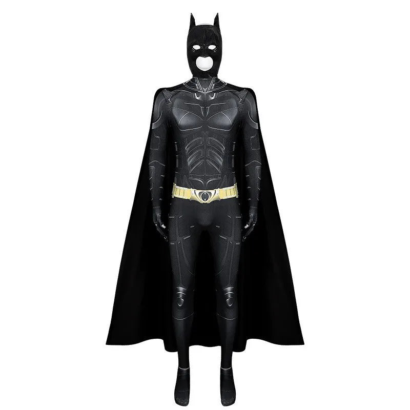 Adult Bat Super Hero Costume Men Bat Mask Knight Cosplay Jumpsuit With Cape Outfit for Halloween Party Bodysuit