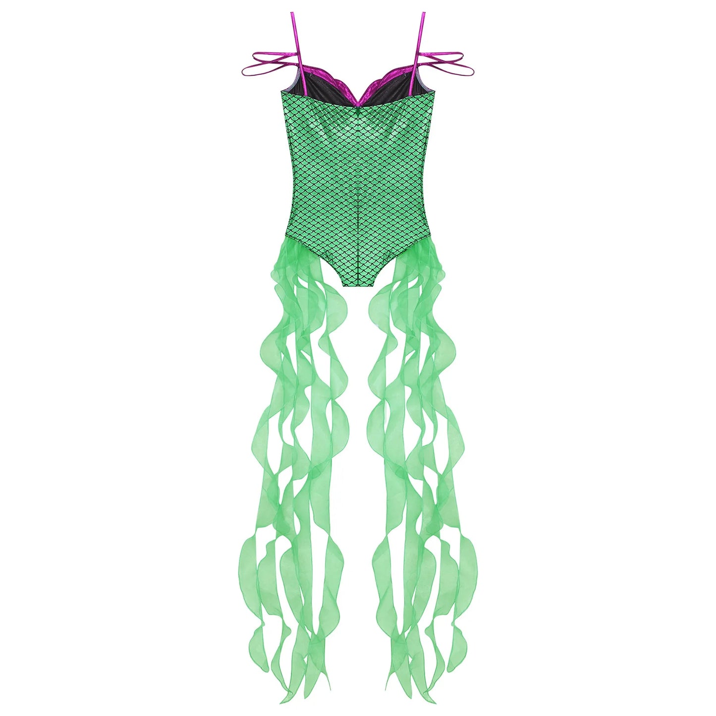 Women Halloween Theme Mermaid Princess Costume Sequin Metallic Shiny Fish Scales Print - Mint Green / S