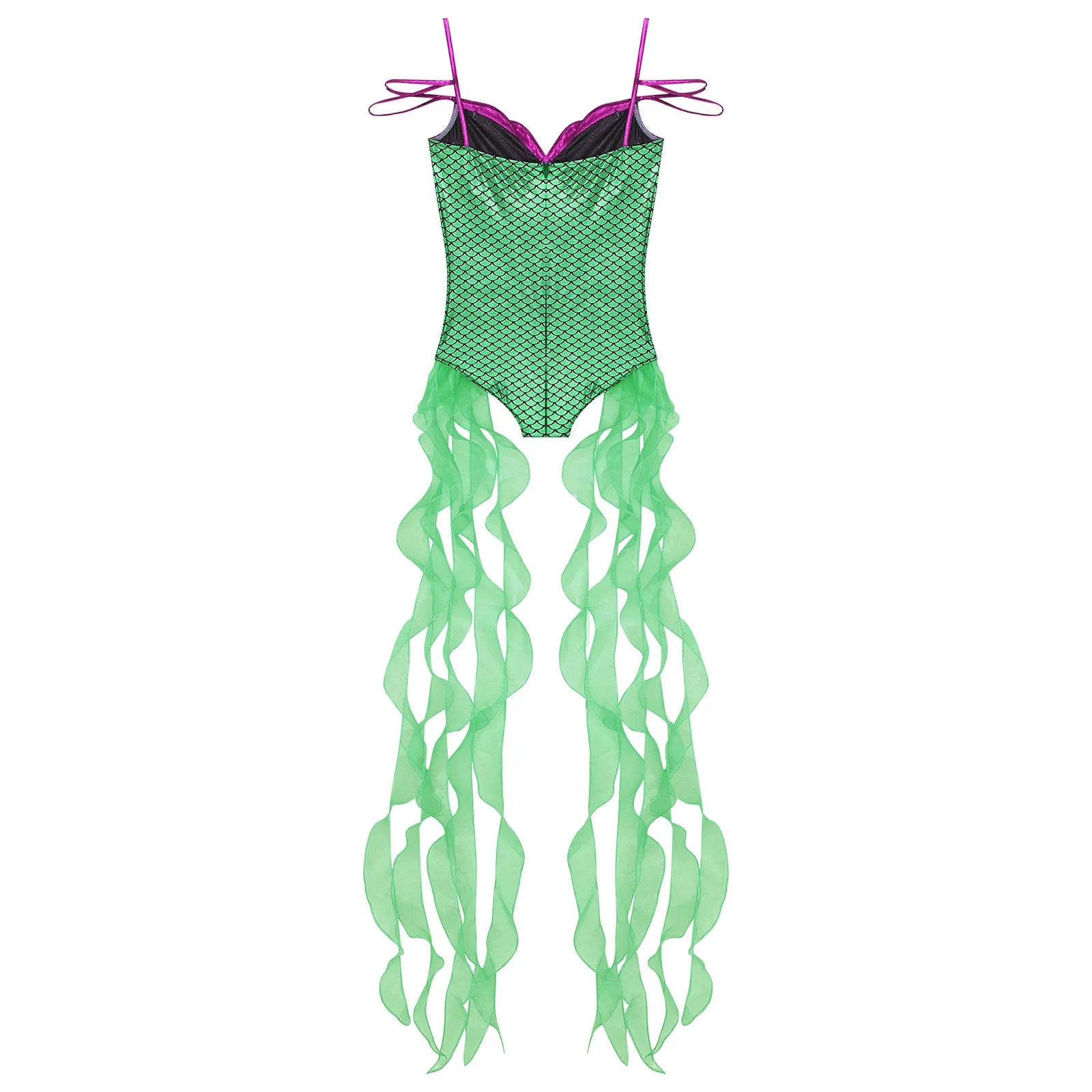 Women Halloween Theme Mermaid Princess Costume Sequin Metallic Shiny Fish Scales Print - Mint Green / S