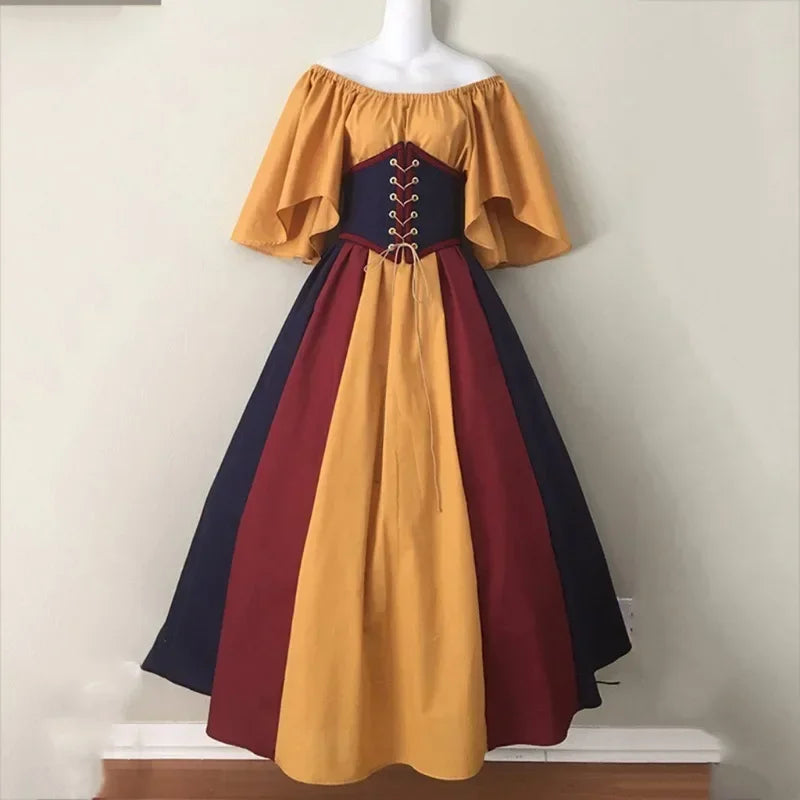 Women's Medieval Retro Contrasting Color Slim Swing Shoulder Costume - alternate view 4