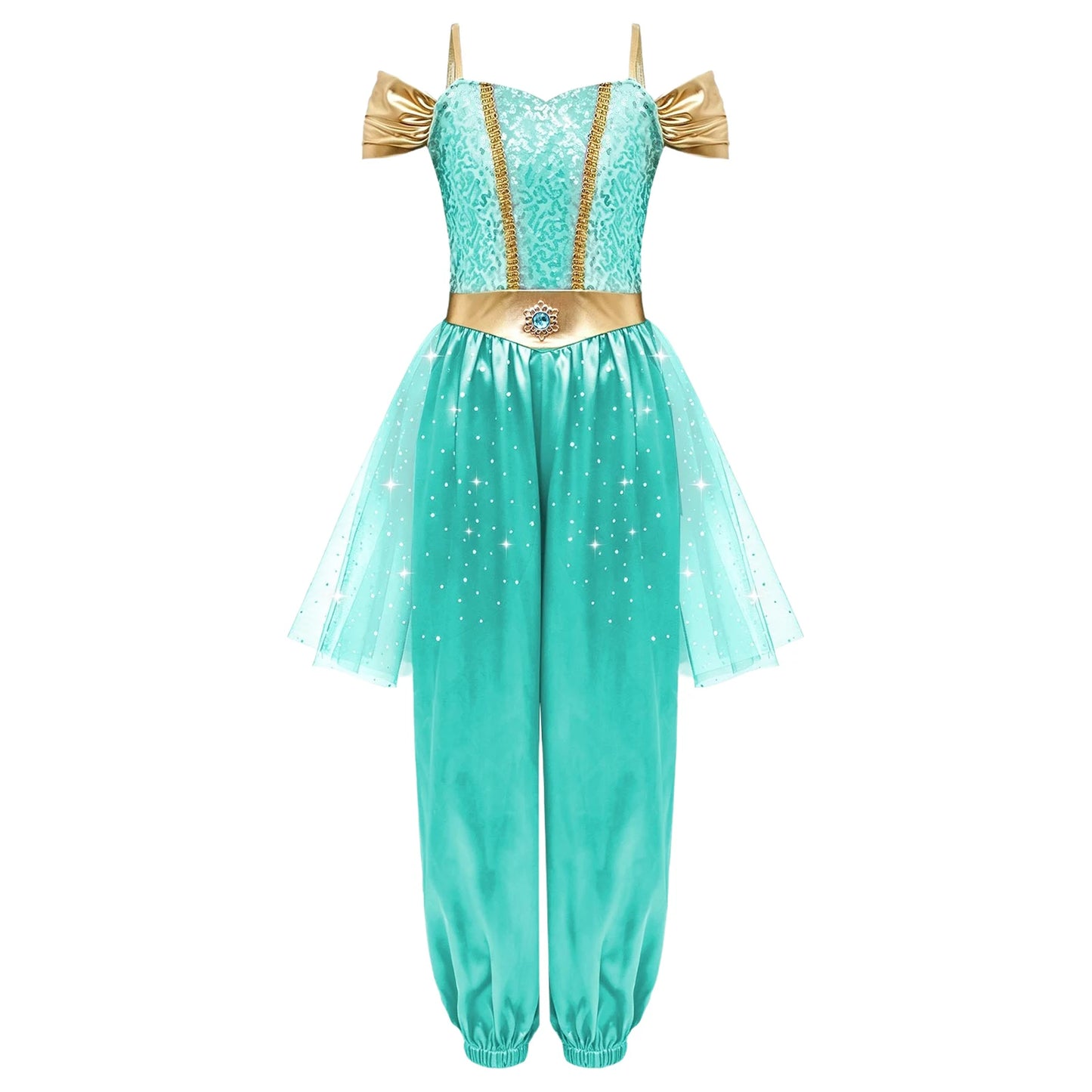 Girls Arabian Princess Halloween Carnival Dress Up Cosplay Costume Metallic Ruched Sequin Bodice Tulle Panel - product image 4
