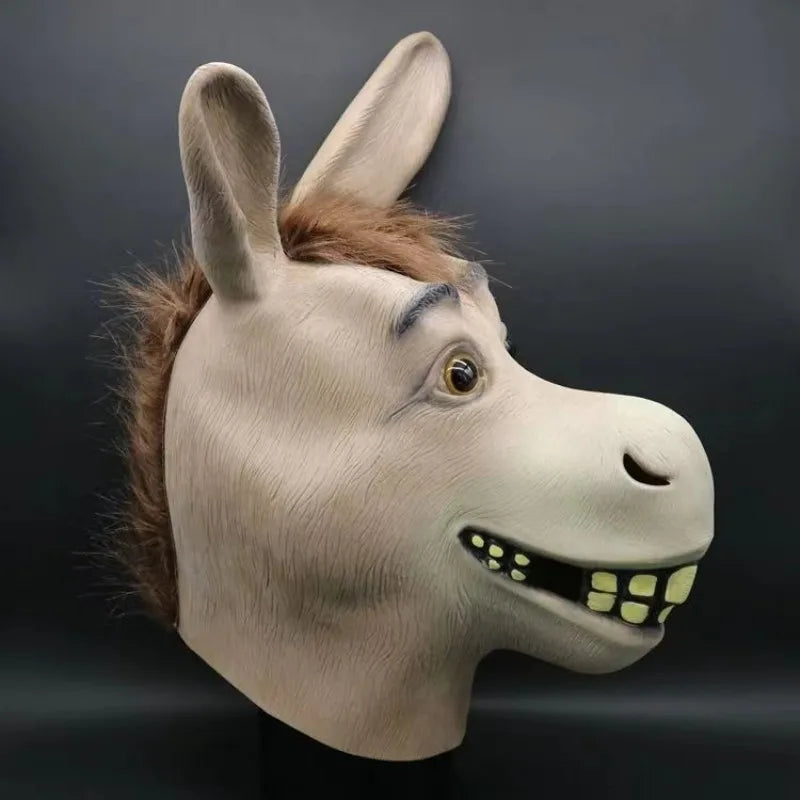 Funny Donkey Mask Masquerade Props Donkey Head Animals Masks Halloween Horror Ghost Latex Hood AdultsCosplay