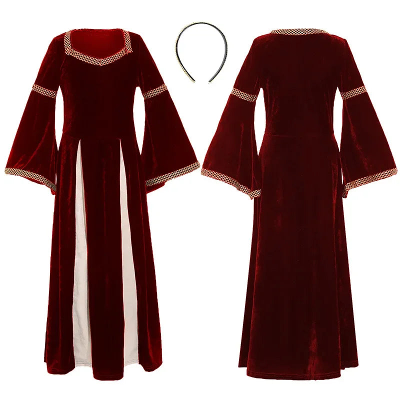Halloween Girls Costumes Renaissance Retro Medieval Musical Theater Stage Costumes Palace - blue / S