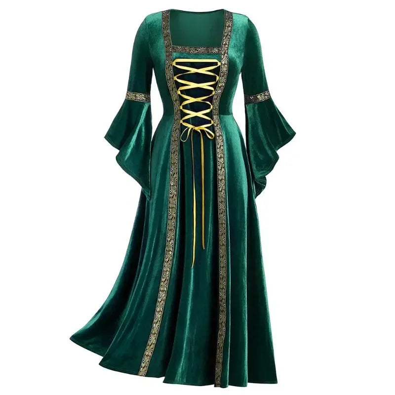 Women's Medieval Sleeve Vintage Vampire Witch Victorian Gothi Halloween Costume - Wine / S