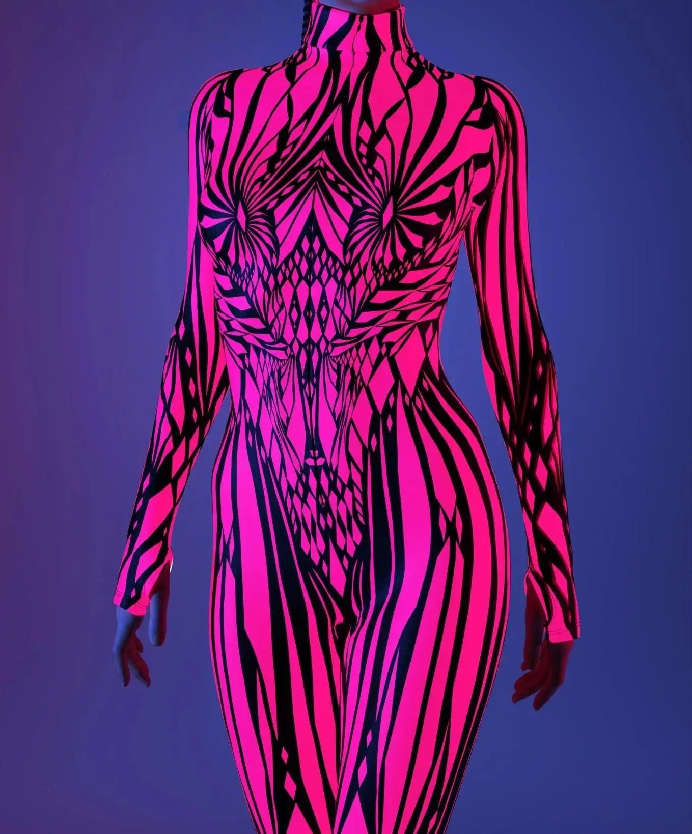 Women's 3D Abstract Print Full Body Jumpsuit Sexy Skinny High Neck Zentai Costume - alternate view 12