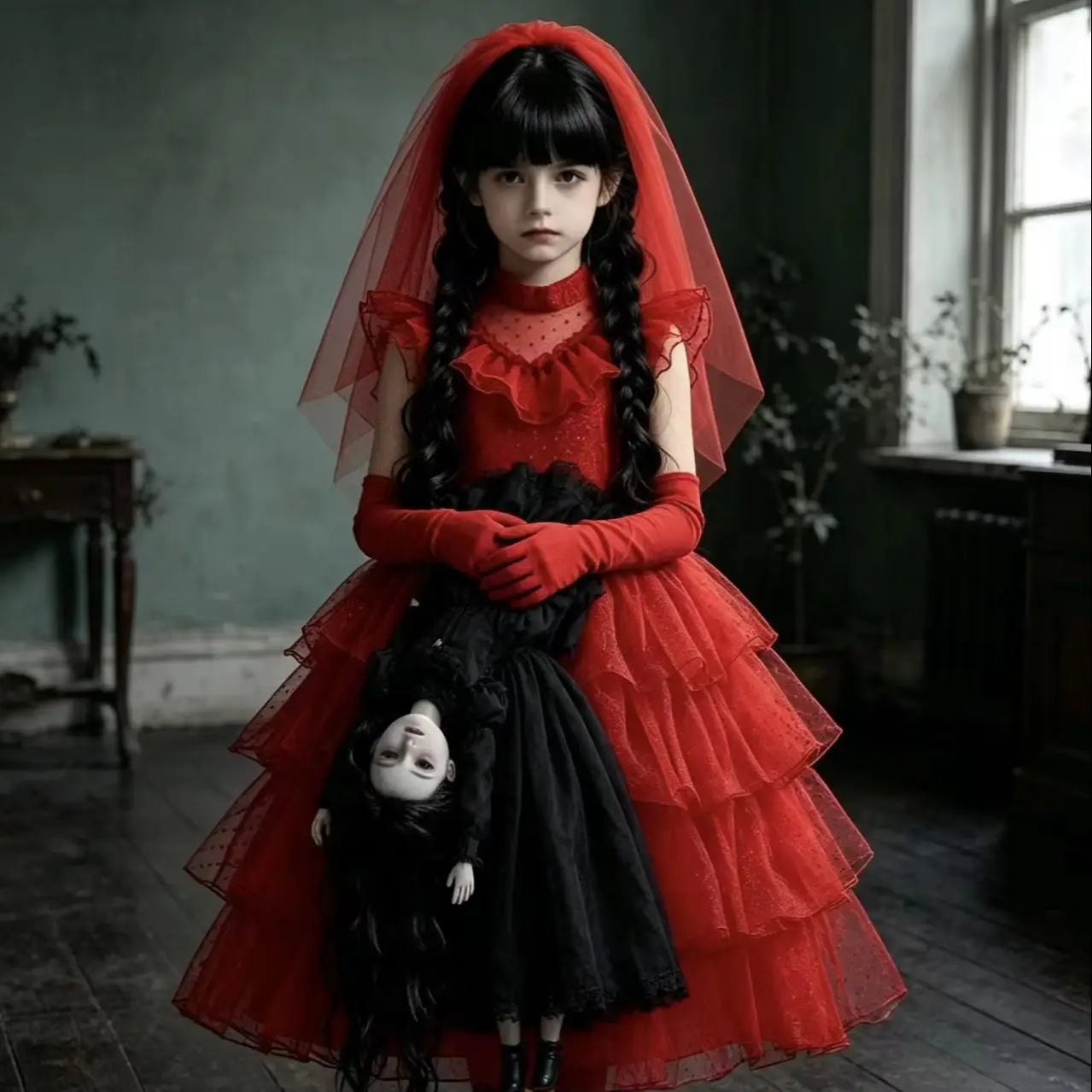 Girls Halloween red hollow out Horror Ghost Bride Devil Priestess Party Dress - product image 1