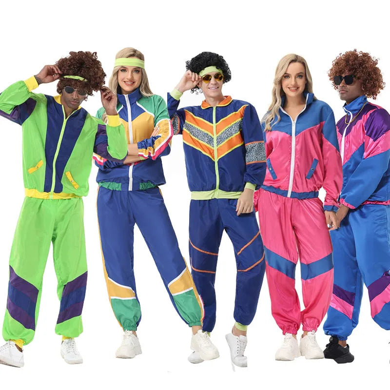 Adult Women Men 80s 90s Retro Sportwear Hippie Disco Cosplay Costume Outfits Halloween Carnival Suit Party - product image 1