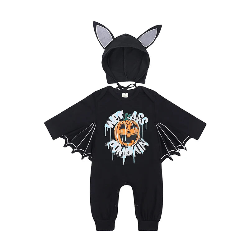 Baby Jumpsuit Pumpkin Head Skull Bones Infant Costume Bat Romper Long Sleeve Round