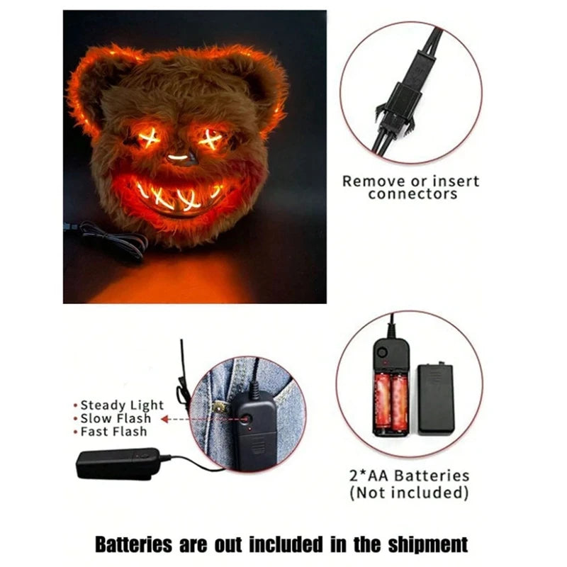 Luminous Rabbit ro Bear Cos Props LED Dance Scary Creative Cartoon Animal Mask - alternate view 3