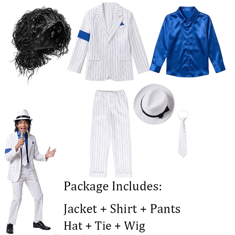 Child Michael Military Jacket Halloween Dress Up Smooth Criminal Cosplay Boy Michael Jackson Beat It Billie Jean Costume