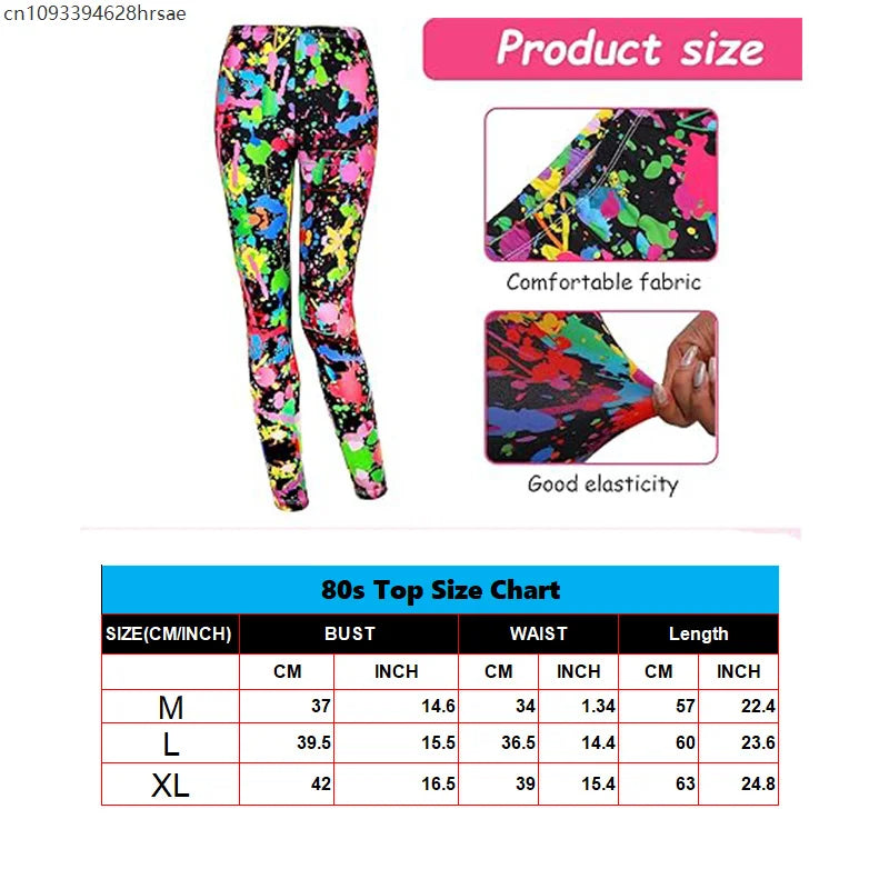 80's Women Retro Costume Set Women's 80s Leggings Fishnet Neon Shirt with Leg Warmers Necklace Bracelet - product image 2