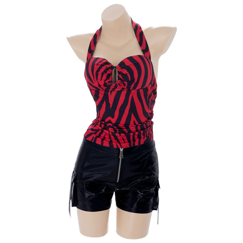Obsession Nikki Costume Cosplay Outfit Zebra Halter Top Faux Leather - view 4