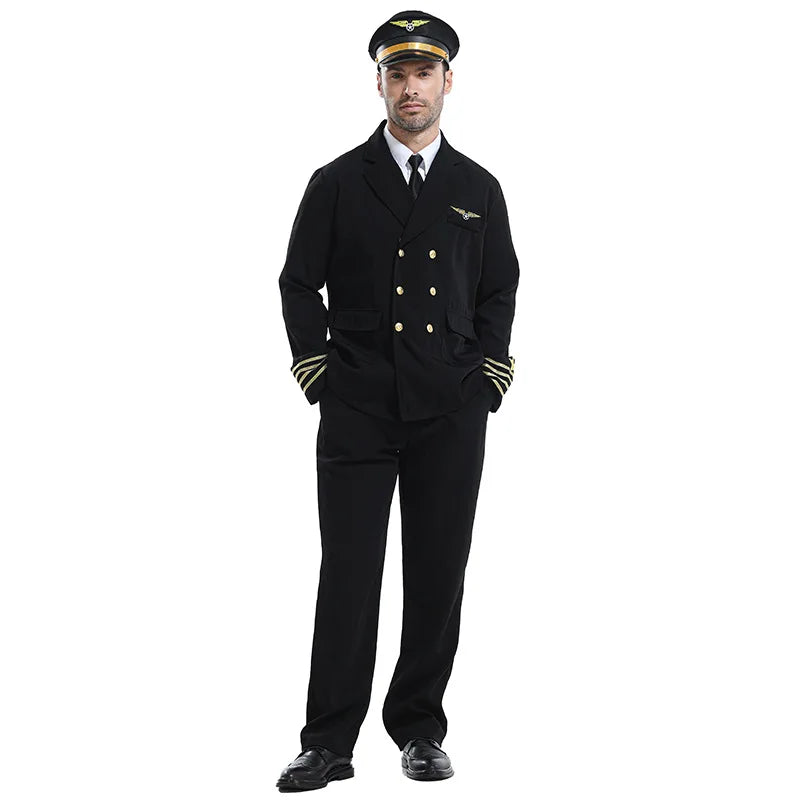 Halloween Costume Performance Airline Captain's Work Suit Flight Attendant Black Uniform - S