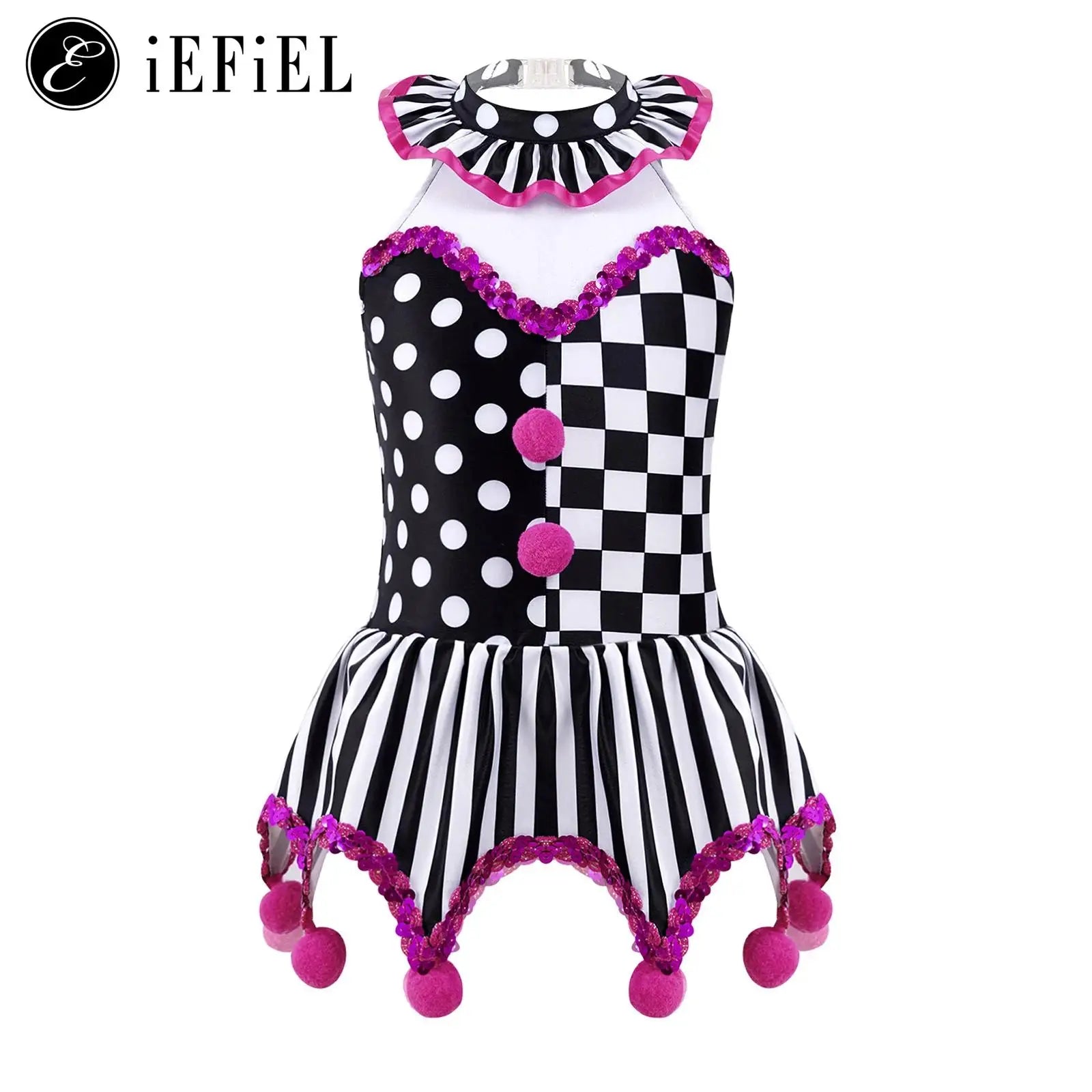 Girls Clown Costume Halloween Evil Jester Twisted Circus Ruffles Halter Tutu Dance Leotard Dress for Carnival - product image 1